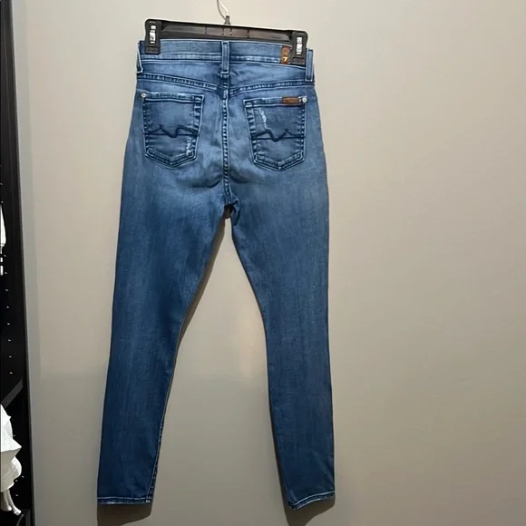 (2 for $25) 7 For All Mankind Blue Skinny Jeans with Tapered Leg - Picture 2 of 6